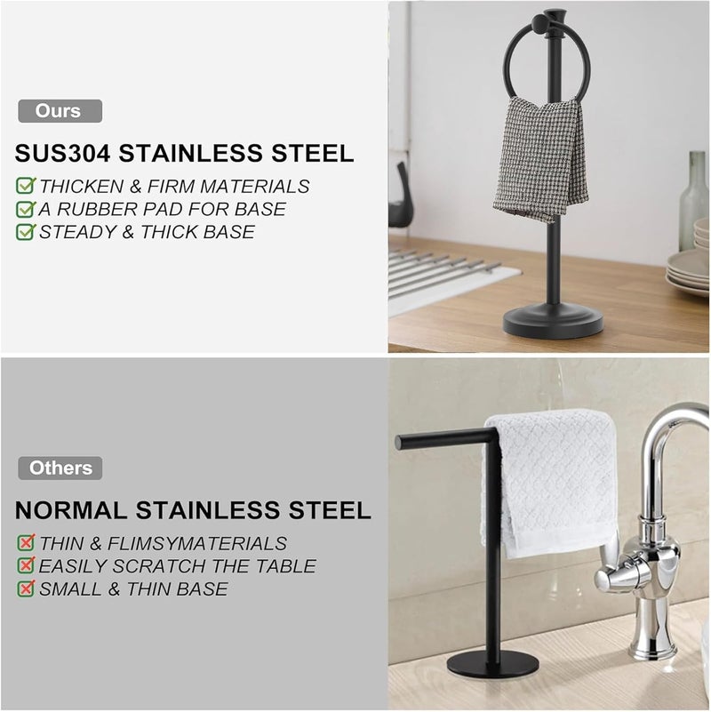 Hoimpro 17 Inch Stand Hand Towel Holder Towel Bar Towel Hanging Ring, Free Standing Floor Hand Towel Rack Storage for Bathroom Kitchen Vanity Countertops, Hardware Accessories(Matte Black) - Image 5